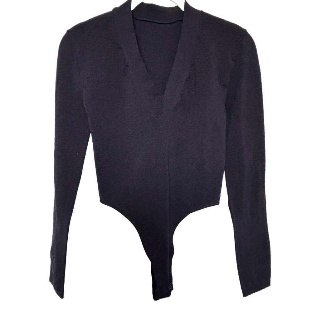 Wolford Navy Blue V-Neck Longsleeve String Bodysuit Women’s Size Small